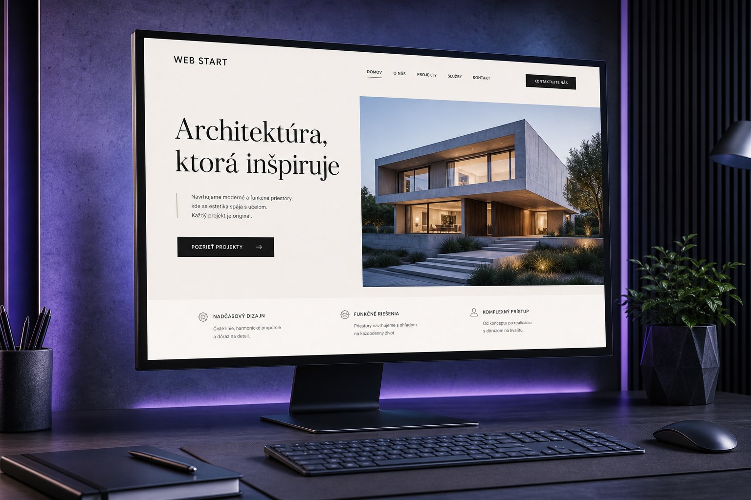 Realistický náhľad jednoduchého moderného HTML webu Web Start